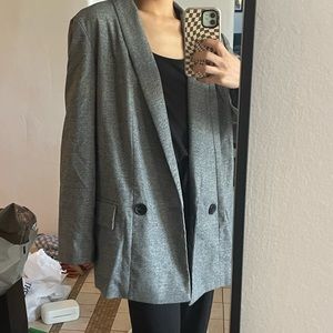 All Saints double-breasted blazer. Grey with subtle plaid print SIZE 10